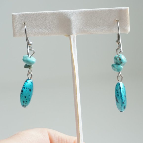 Turquoise Bead Drop Dangle Earrings - Picture 4 of 4